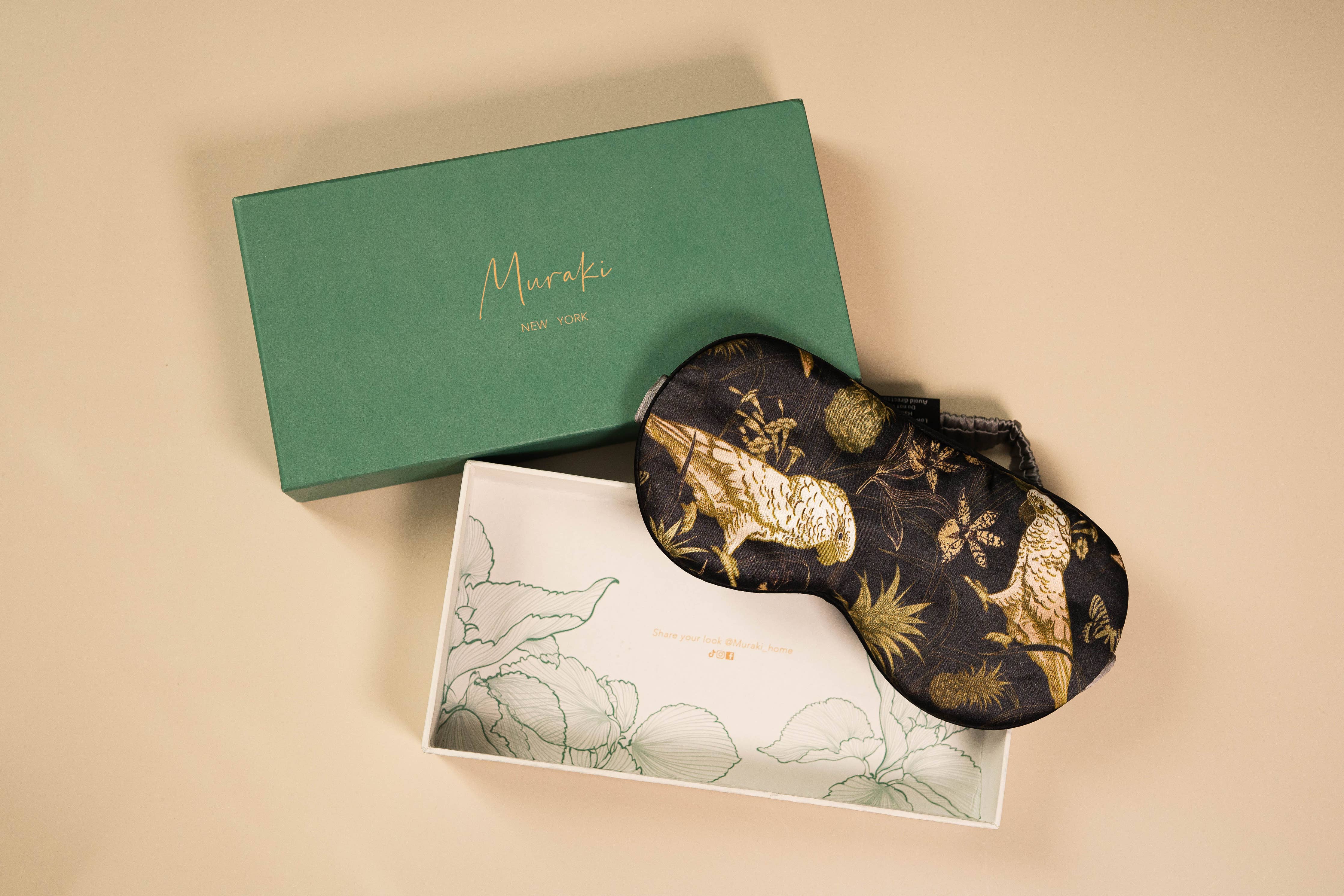 Black Parrot Printed Silk Eye Mask - Image 3